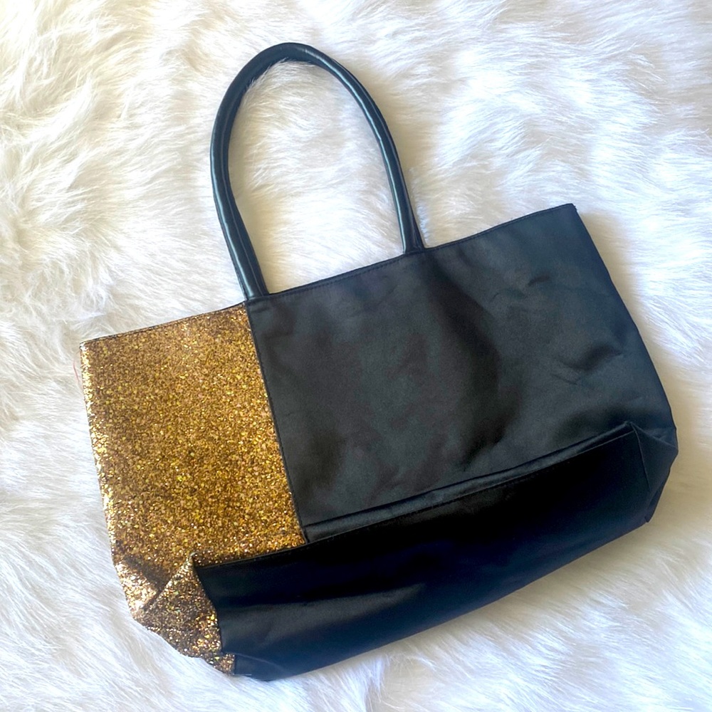 Black and Gold Large Glitter Tote, Sparkly!